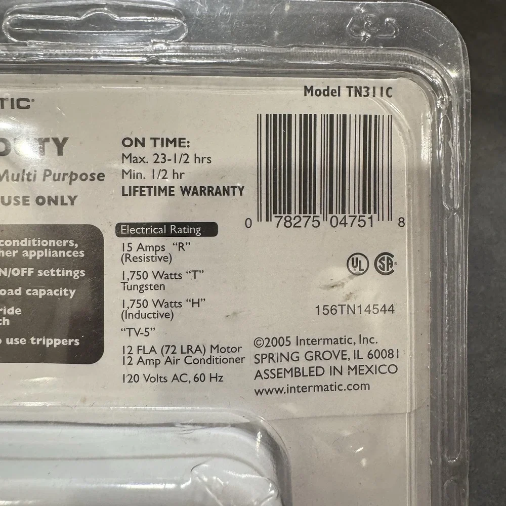 Intermatic Model TN311C Heavy Duty 24-Hour Multi-purpose Timer 3 On/Off Settings